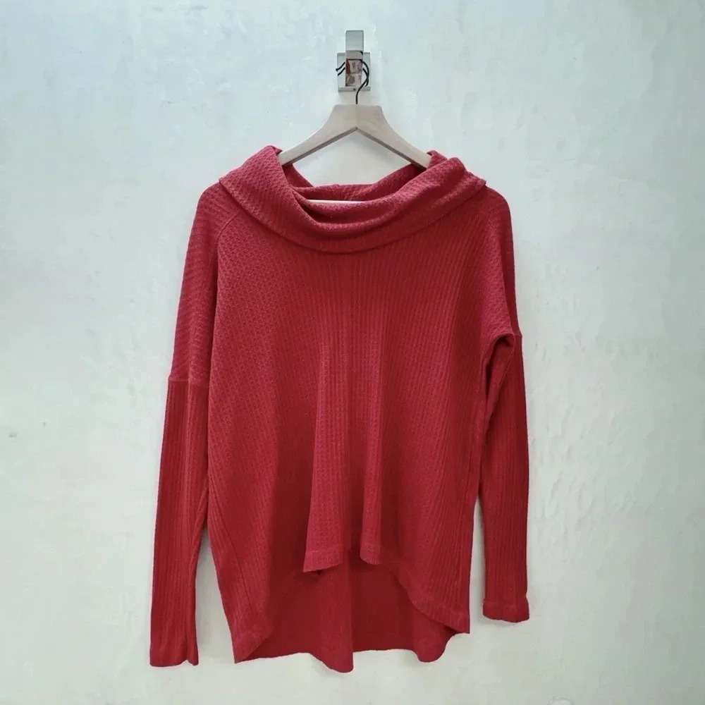 Lucky Brand || Women’s Waffle Knit Mockneck Cowl Long Sleeve Top Small